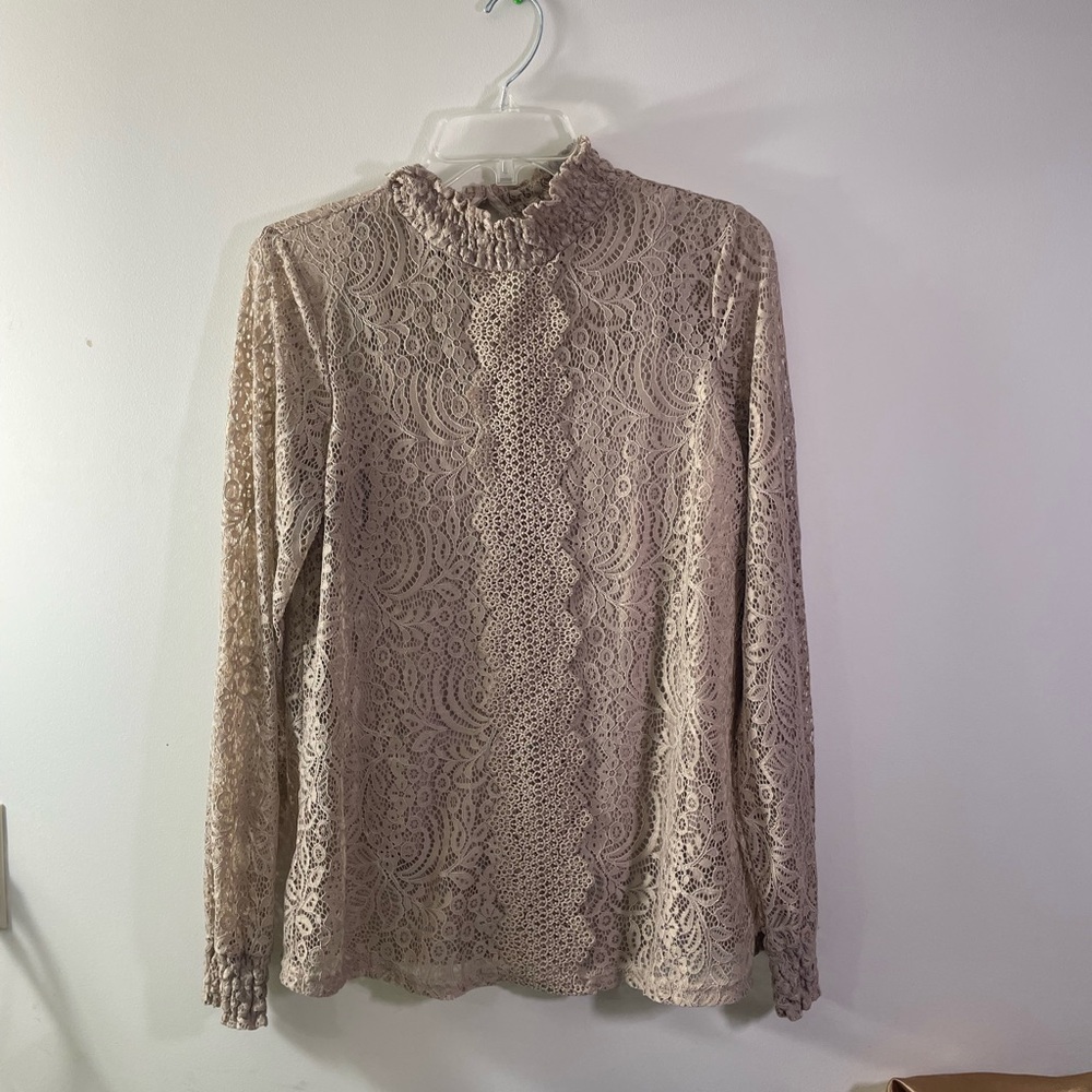 Cable & Gauge Lace Blouse in Cream